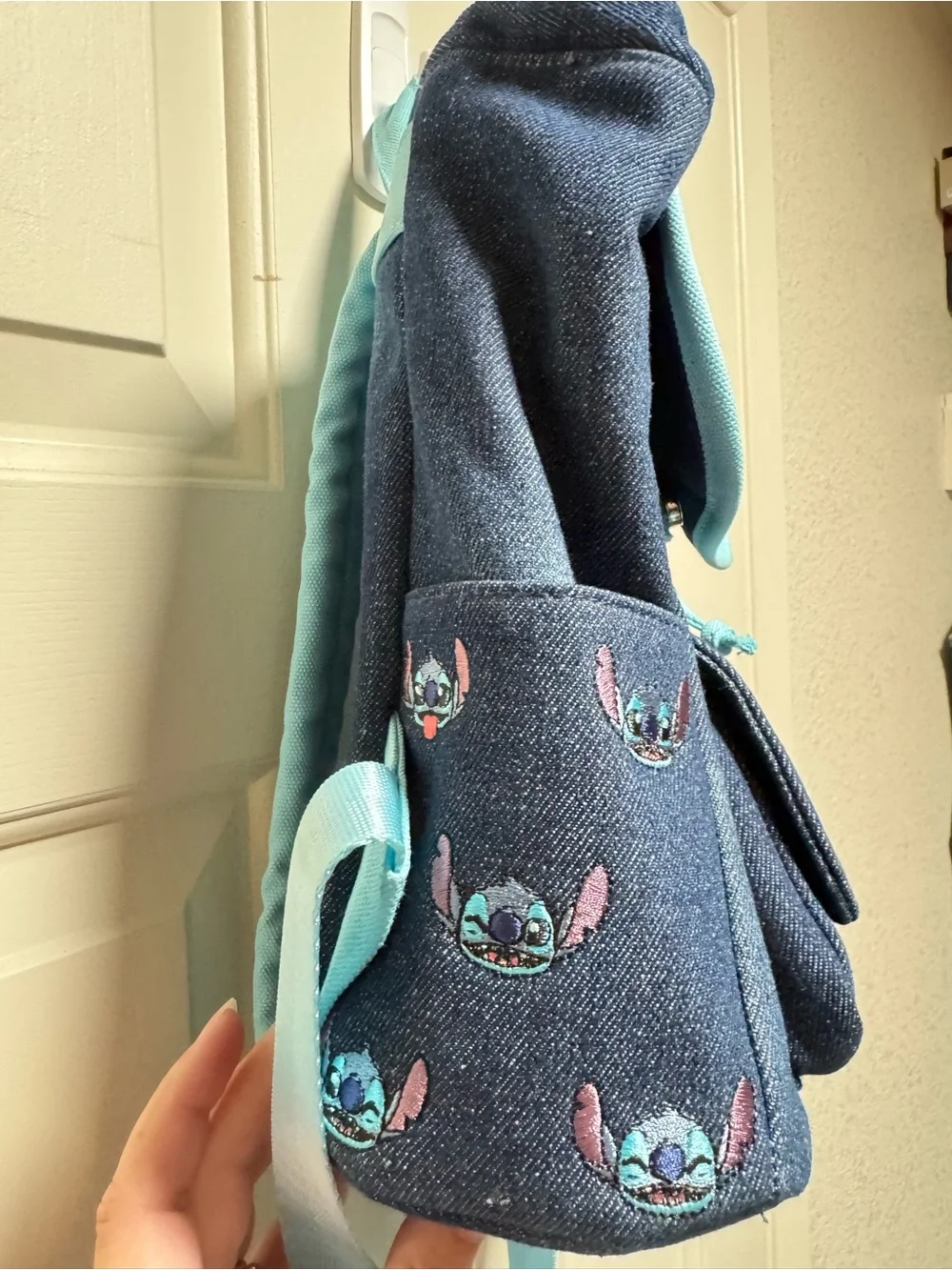 Disney Loungefly Stitch Blue Denim Embroidered Mini Backpack Adjustable Straps